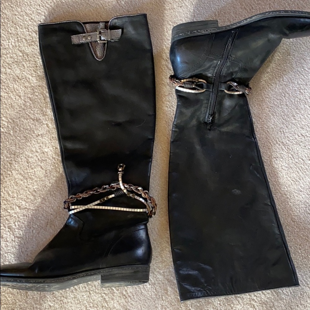 Crown vintage black leather knee high boots
